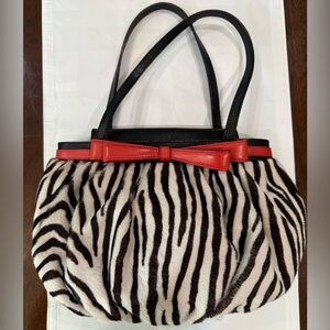 Moschino Vintage Zebra Print Shoulder Bag with Red Bow
